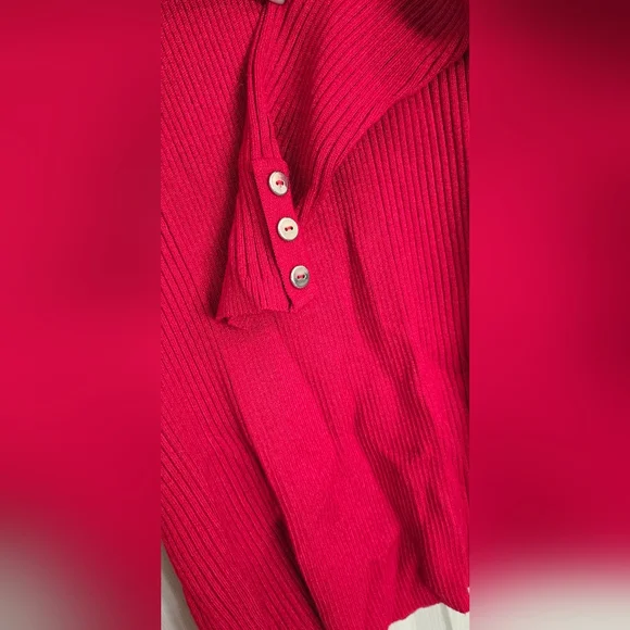 Macy's Red Turtleneck Sweater with Ribbed Texture Long Sleeves Nwt Large - Picture 5 of 9